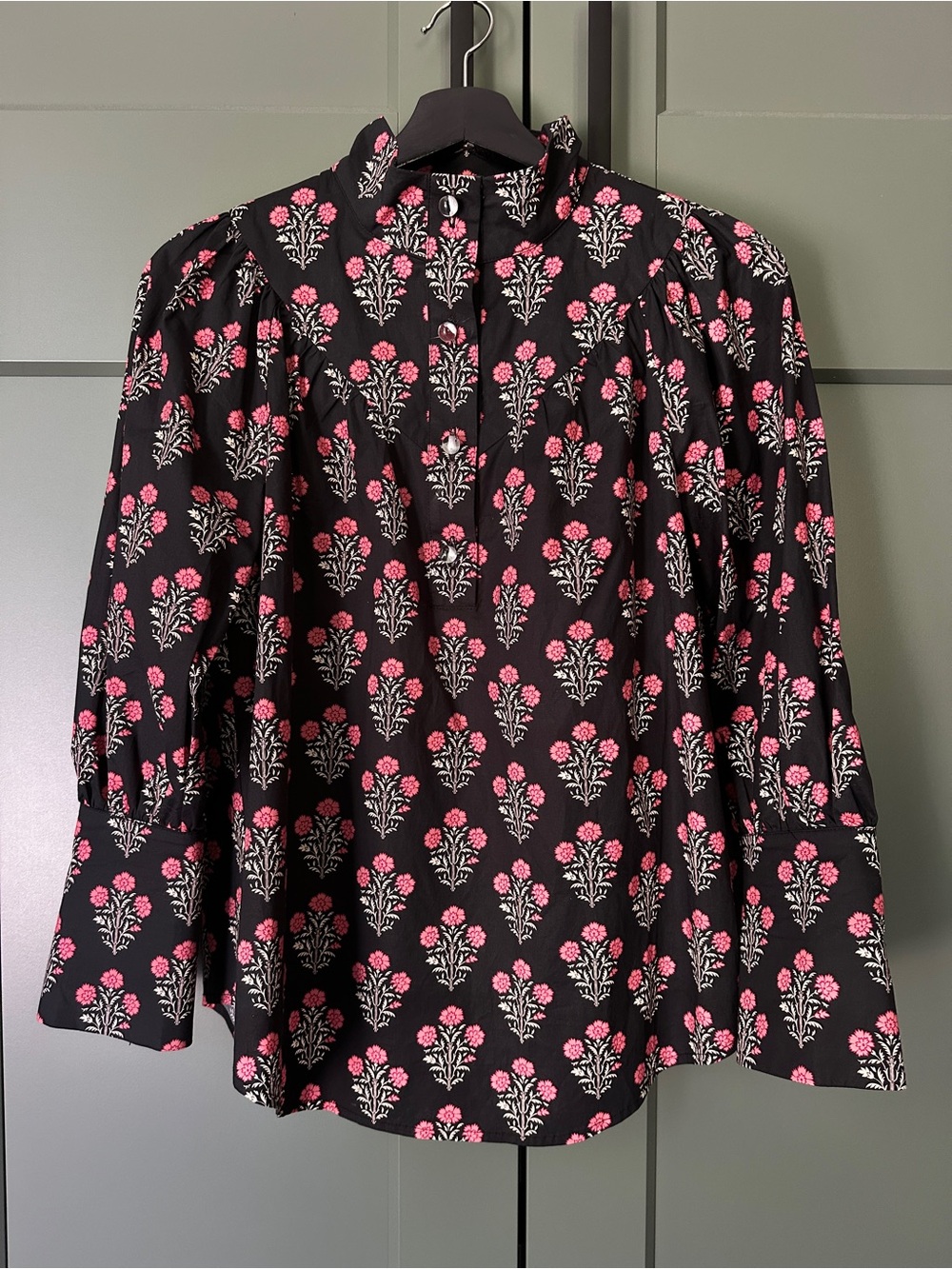 Tuckernuck Black Blouse with Pink Floral Print